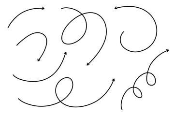 Set of Hand drawn vector arrows doodle on white background. Collection of pointers