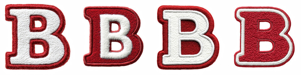 Alphabet B, made of Patch White on Red Felt, Logo design, letter, isolated on a transparent background
