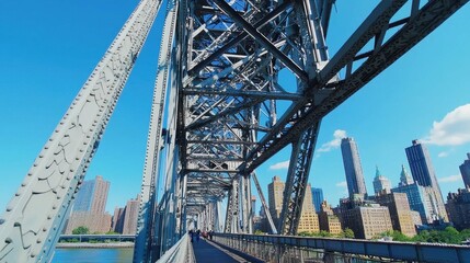 Fototapeta premium City Bridge View with Modern Architecture and Clear Blue Sky