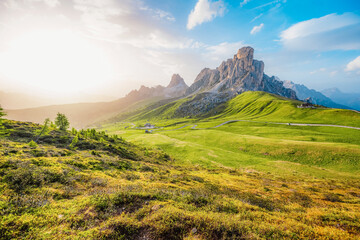 Obraz premium Ra Gusela Peak of Nuvolau group in the Italian Dolomites mountain at Giau Pass in South Tyrol Italy.
