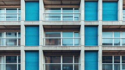Obraz premium Modern Concrete Building with Blue Windows and Minimalist Design