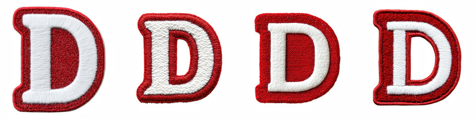 Alphabet D, made of Patch White on Red Felt, Logo design, letter, isolated on a transparent background