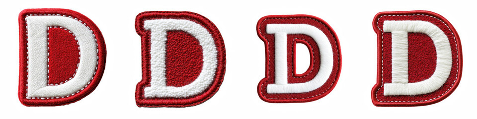 Alphabet D, made of Patch White on Red Felt, Logo design, letter, isolated on a transparent background