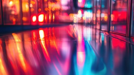 Fototapeta premium Reflective Surface with Colorful Light Patterns in Modern Environment