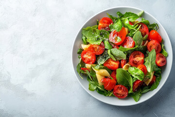 Salad with arugula, cherry tomatoes, drizzled with dressing