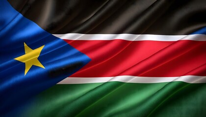 Obraz premium Vibrant South Sudan flag waving with luxurious satin texture - Patriotic and cultural symbol