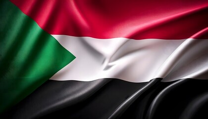 Obraz premium Vibrant Sudan flag waving with luxurious satin texture - Patriotic and cultural symbol