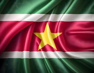Obraz premium Vibrant Suriname flag waving with luxurious satin texture - Patriotic and cultural symbol