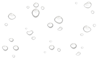 Vector water drop, drops, droplets. PNG drops, condensation on glass, on various surfaces. Realistic drops on a transparent background. Rain and dew.