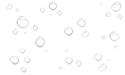 Vector water drop, drops, droplets. PNG drops, condensation on glass, on various surfaces. Realistic drops on a transparent background. Rain and dew.