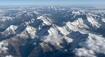 Aerial View of Majestic Snowcapped Mountains