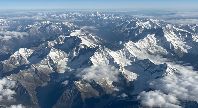 Aerial View of Majestic Snowcapped Mountains