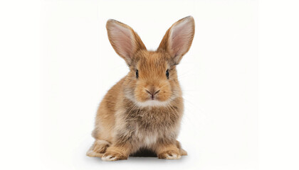 Fototapeta premium A small fluffy rabbit with soft fur, perky ears, and gentle eyes, isolated on a white background, symbolizing innocence and cuteness