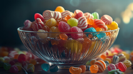 Glass bowl of colourful candy
