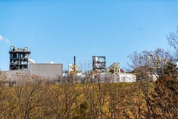 Water waste treatment facility plant factory, industrial complex in Pennsboro, West Virginia with view from highway road