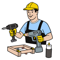 Fastening Tool Vector | Construction Tool Clipart & Line Art Illustration, High-quality fastening tool vector illustration with clipart, line art, and cartoon design.