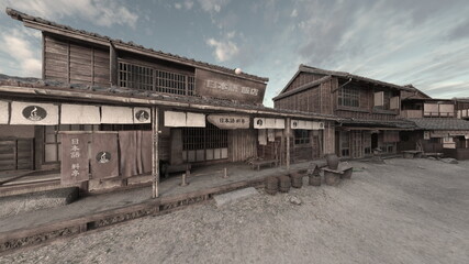 Obraz premium 江戸時代の街並み 3DCGレンダリング 