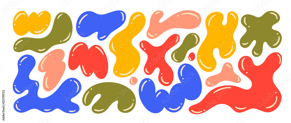 Poster Wavy liquid irregular blob shapes collection. Childish colorful vector isolated shapes.