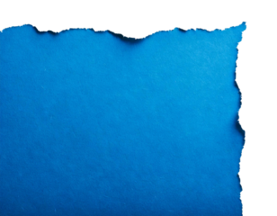 Torn, ripped blue paper edge, realistic texture, detailed wrinkles, frayed borders, transparent background, isolated object, natural, authentic appearance, paper material, sharp cuts, jagged edges, PN