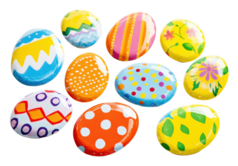 Decorative painted eggs with vibrant patterns isolated on transparent background