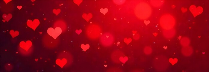 Blured red romantic banner background with bokeh hearts for Valentine's day	