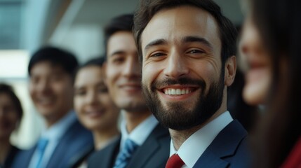 Fototapeta premium Smiling Businessman Surrounded by Colleagues