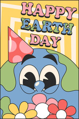 Happy earth day groovy poster