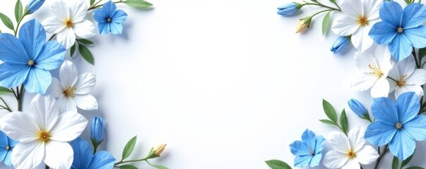 Obraz premium Floral wreath with delicate blue and white blooms , blue and white, fabric texture, vintage