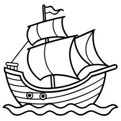 Coloring. Sailing ship with sails on water