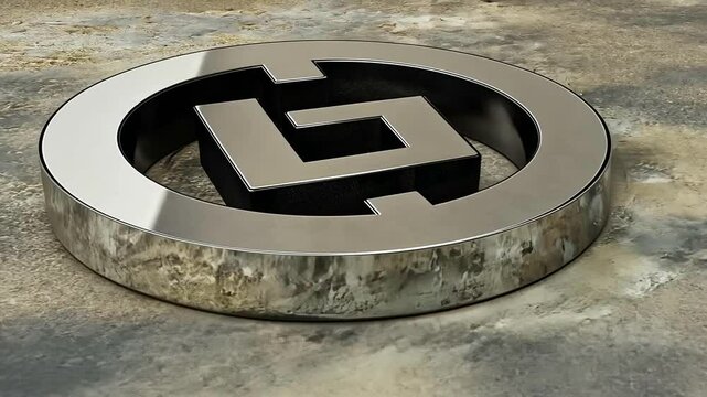 Metallic logo on textured surface with subtle reflections