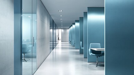 Modern Office Corridor with Private Workspaces