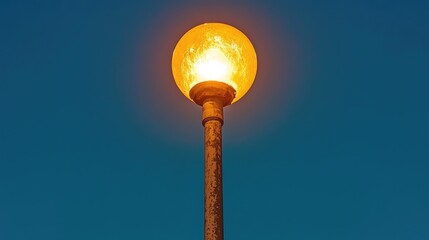 Illuminated street lamp at night, clear sky background