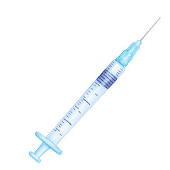 Blue medical syringe illustration on transparent background with transparent body and needle isolated png
