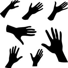 Elegant Illustration of Silhouettes of Hands in Various Pose Monochrome Art in High Detail, Sketch, No Background