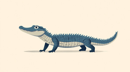 Obraz premium A cartoon-style alligator illustration with a friendly and playful expression set on a minimalist beige background for a fun artistic appeal