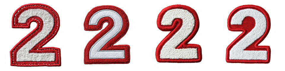 Naklejka premium Number 2, made of Patch White on Red Felt, logotype, Two isolated on a transparent background