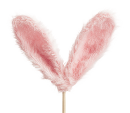 Fluffy pink rabbit ears on a stick for costume fun isolated on transparent background - Powered by Adobe