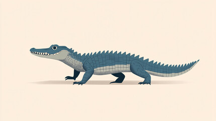 Naklejka premium Minimalist cartoon-style illustration of a crocodile standing on a neutral background with a playful design and simple artistic details 