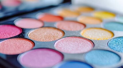 Naklejka premium Colorful eyeshadow palette closeup; makeup, beauty
