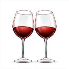 two clinking wine glasses with red wine, isolated on a white background for Saint Valentines Day