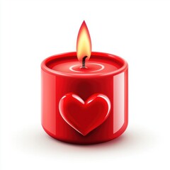 romantic red candle with a heart design, isolated on a white background for Saint Valentines Day
