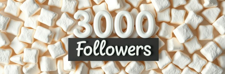 Celebrating a milestone with 3000 followers displayed over fluffy marshmallows