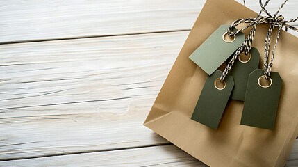A brown paper bag with green tags on it. generated using AI
