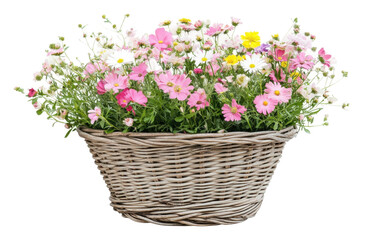 Obraz premium Colorful flower basket full of blooms in sunlight isolated on transparent background