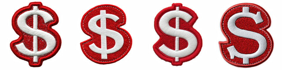 Obraz premium Symbol $, made of Patch White on Red Felt, logotype, Dollar isolated on a transparent background