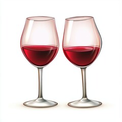 two clinking wine glasses with red wine, isolated on a white background for Saint Valentines Day