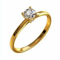 A gold engagement ring with a sparkling diamond, isolated on white background for Saint Valentines Day