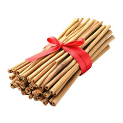Bundle of cinnamon sticks tied with red ribbon on transparent background isolated png