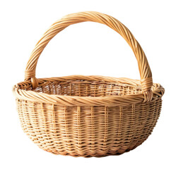 Woven basket made of natural materials for storage isolated on transparent background