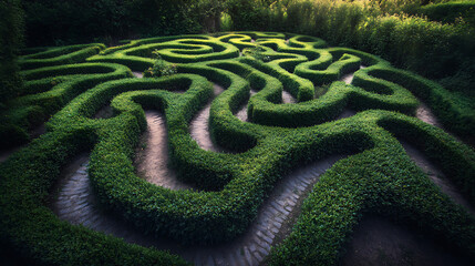 Naklejka premium A maze of twisted vines and trees, with no clear way out, representing confusion and uncertainty (3)